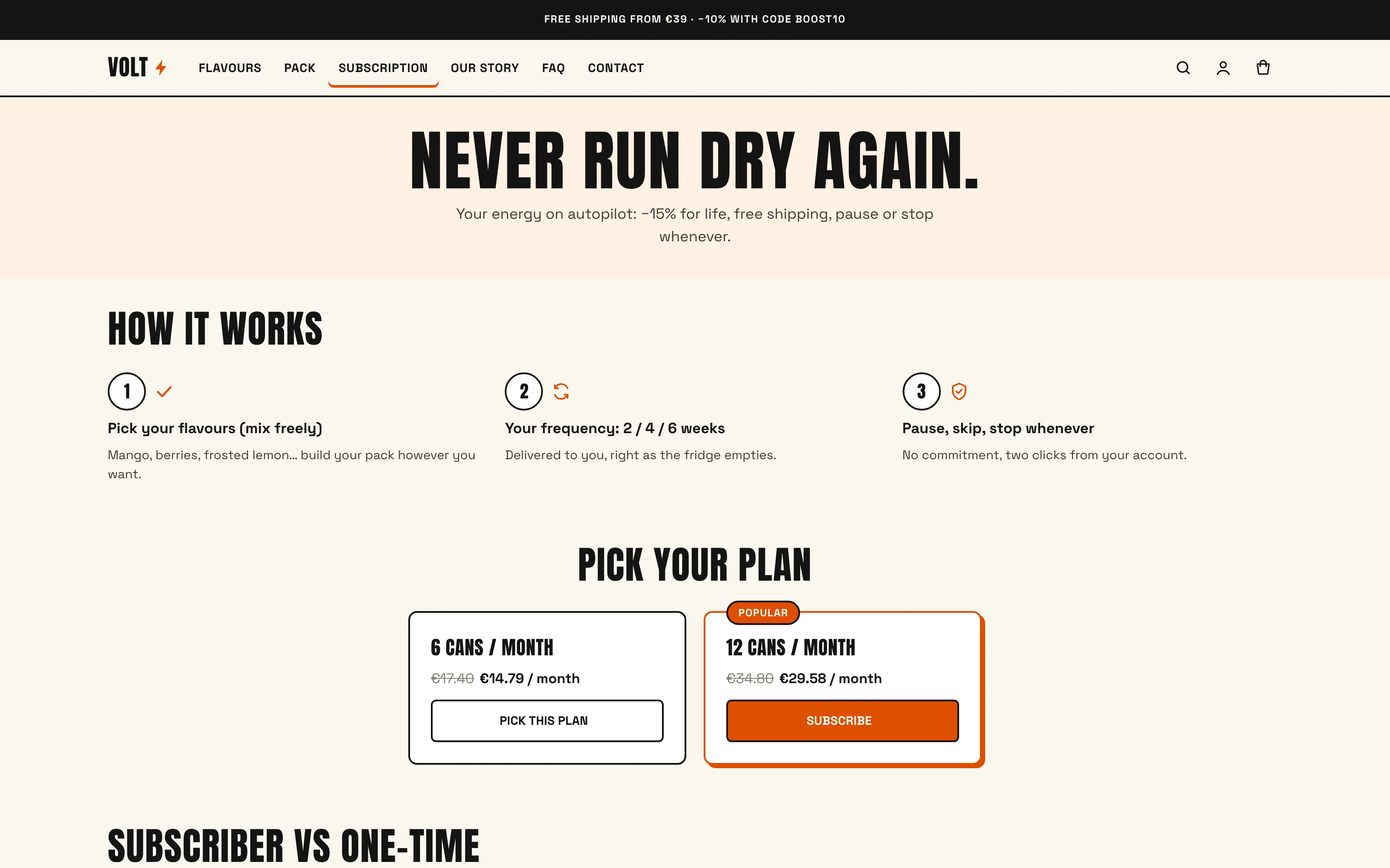VOLT subscription landing page