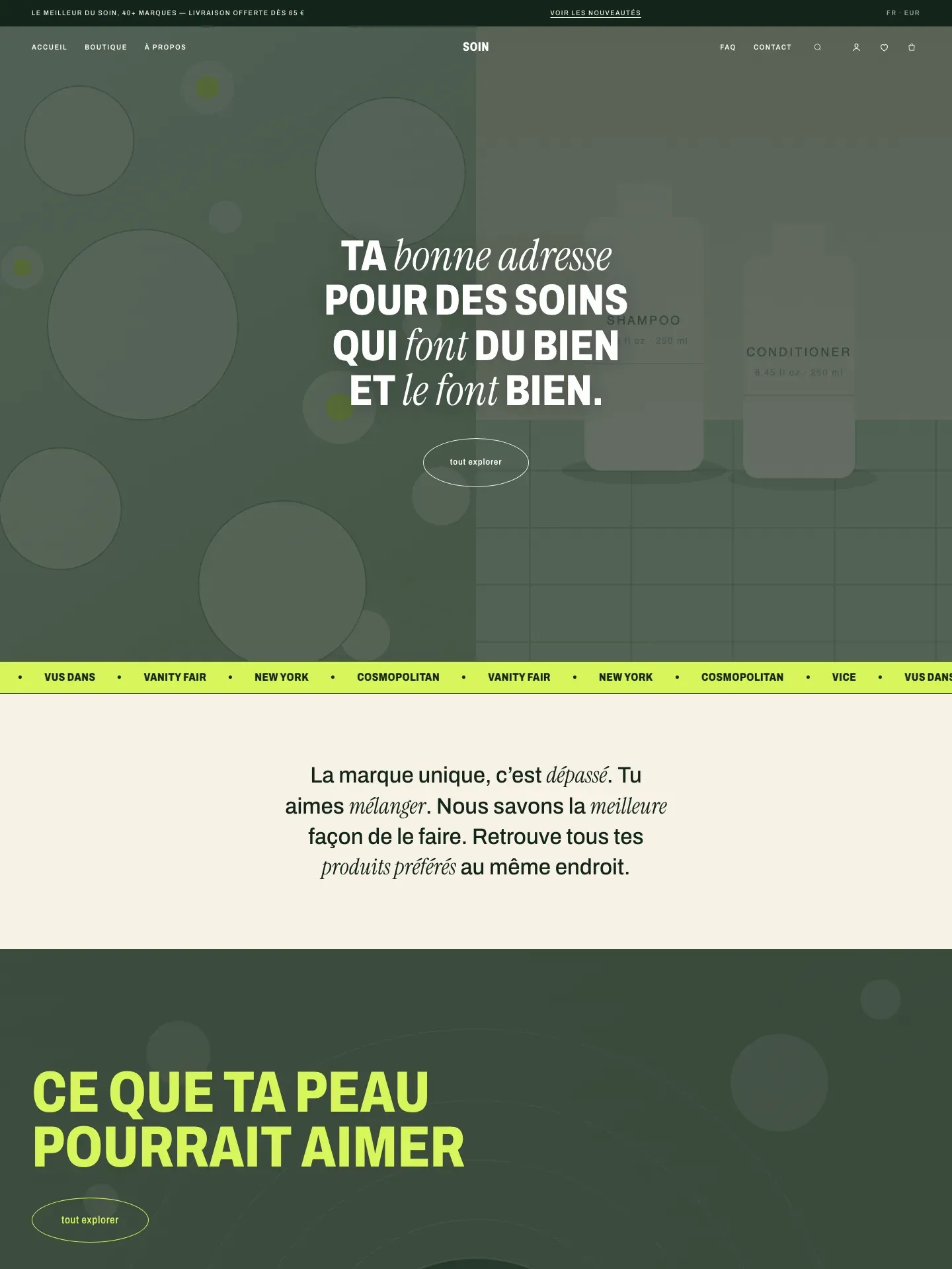 SOIN — page d’accueil de la boutique de démonstration